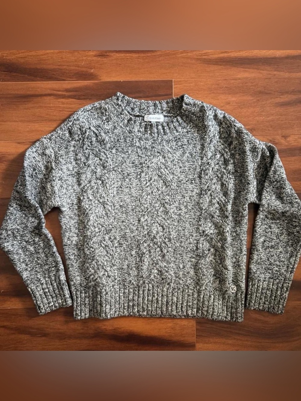 Calvin Klein Marled Gray Cable Crew Sweater